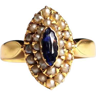 Antique Paste and seed pearl navette ring, 9k yel… - image 1