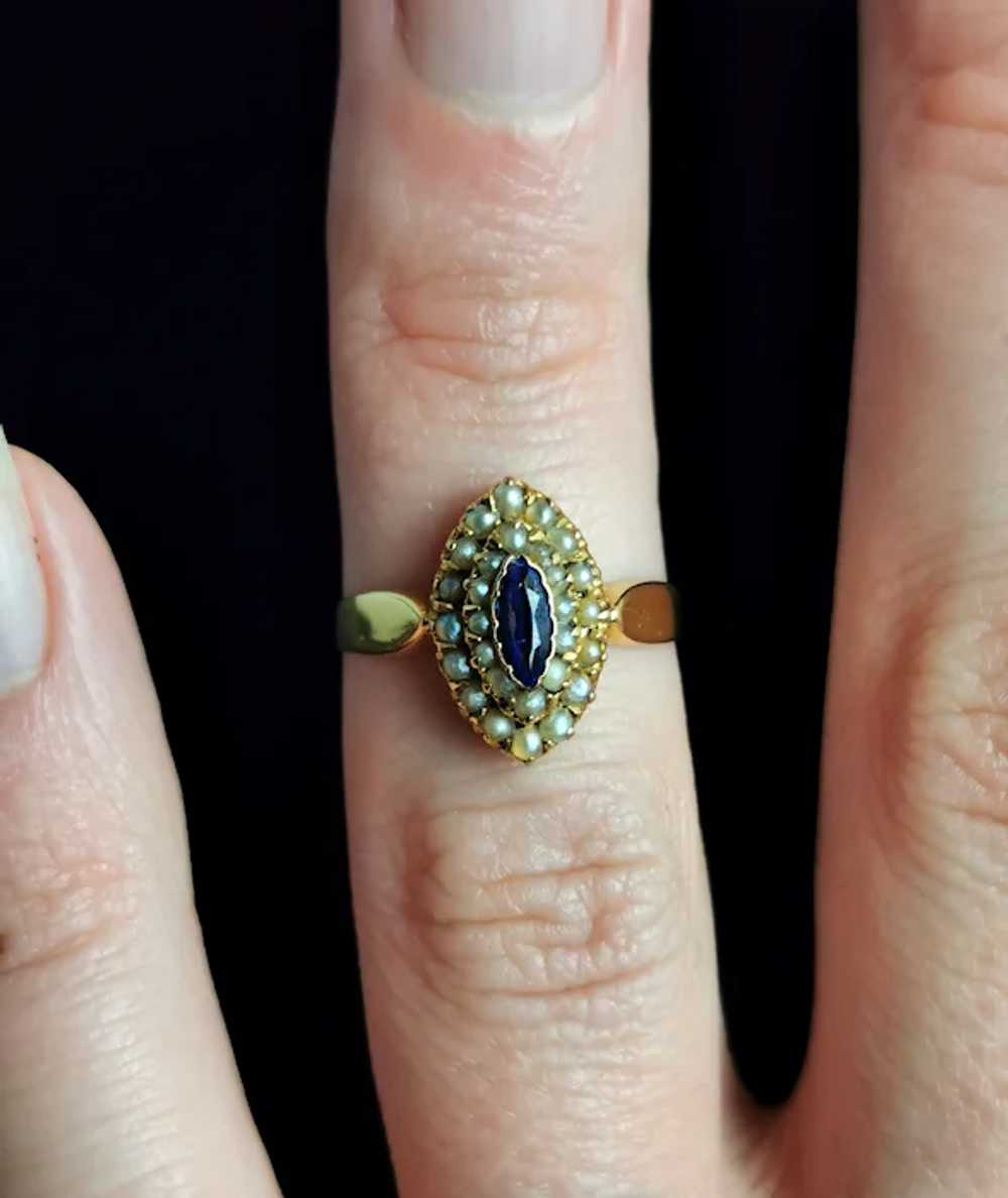 Antique Paste and seed pearl navette ring, 9k yel… - image 4