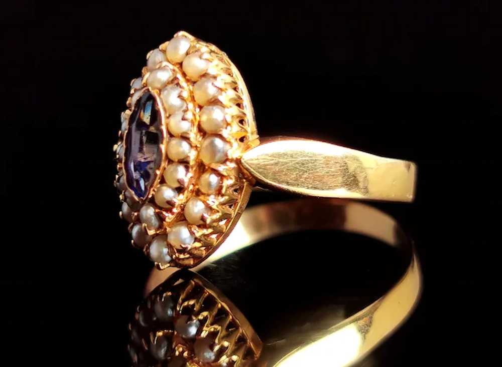 Antique Paste and seed pearl navette ring, 9k yel… - image 5