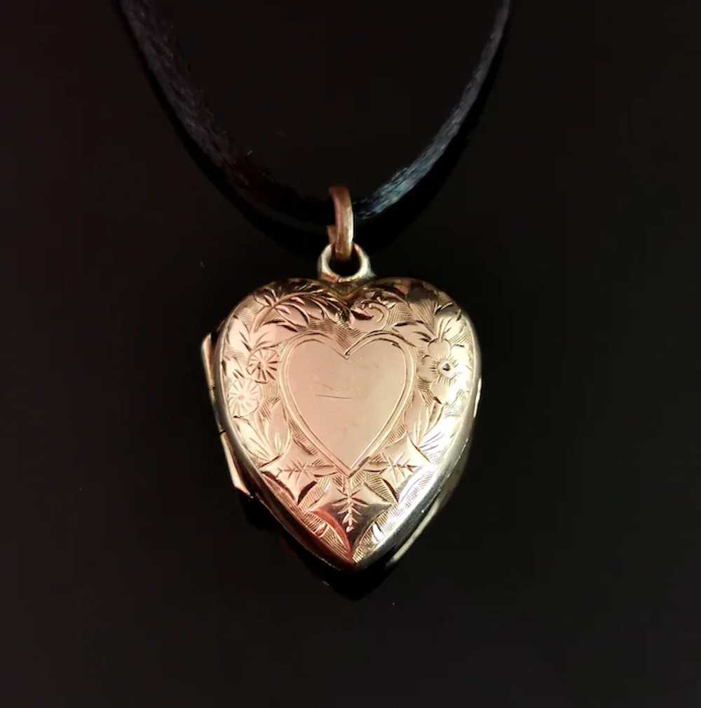 Antique 9k gold Heart shaped locket pendant - image 11