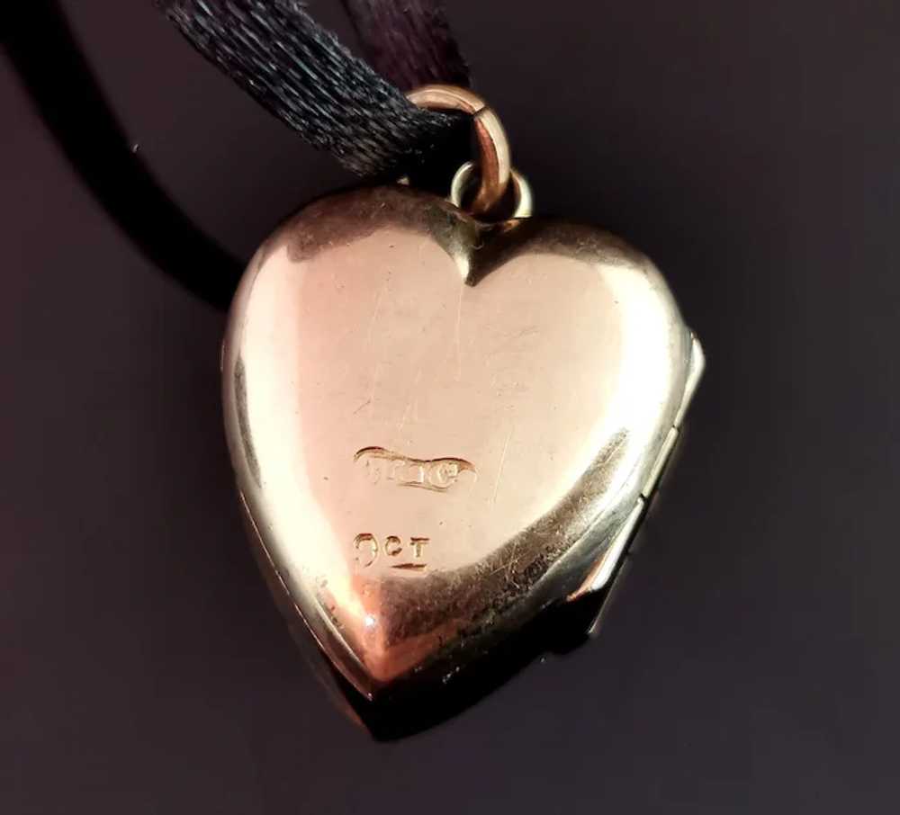 Antique 9k gold Heart shaped locket pendant - image 12