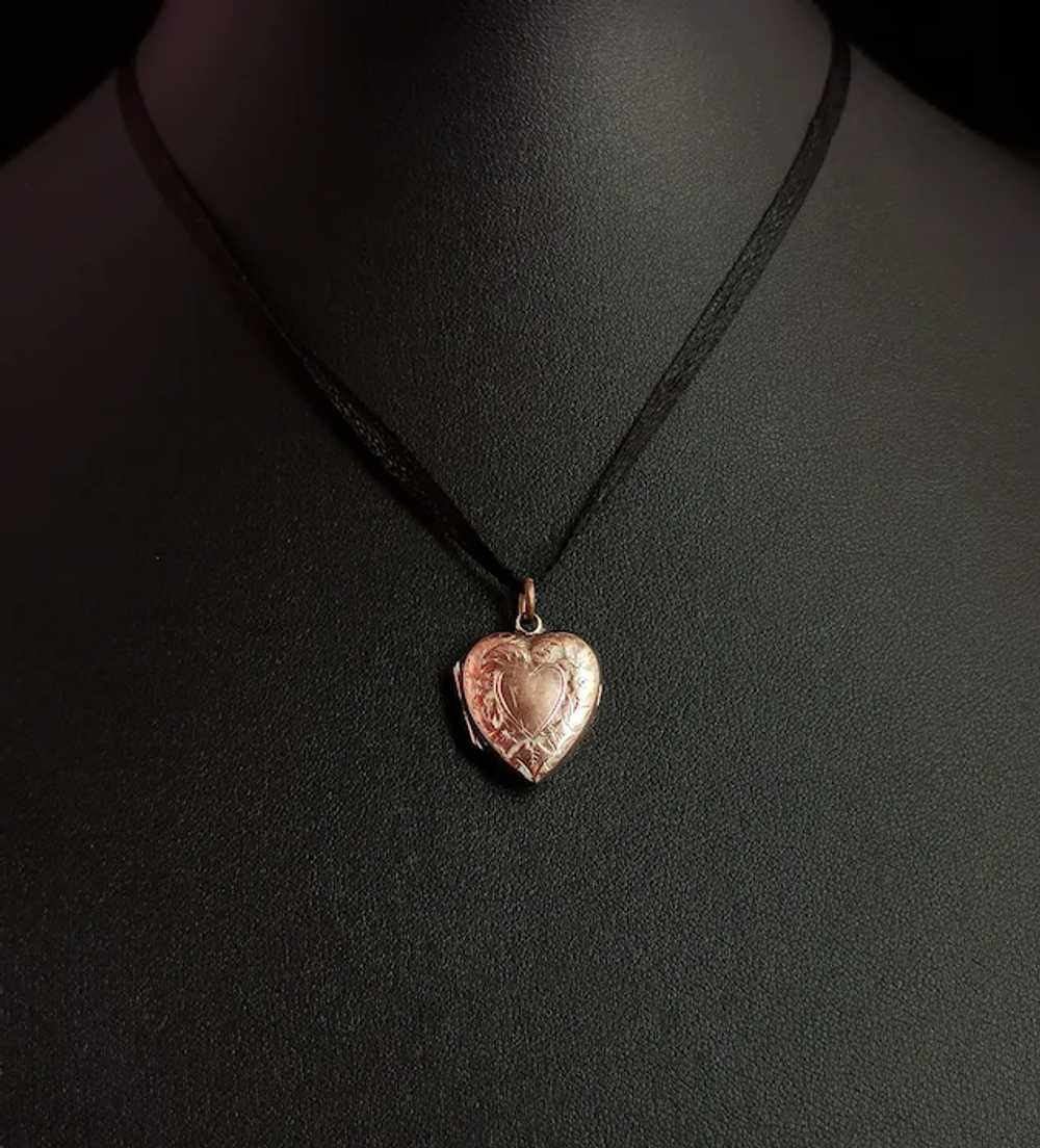 Antique 9k gold Heart shaped locket pendant - image 6