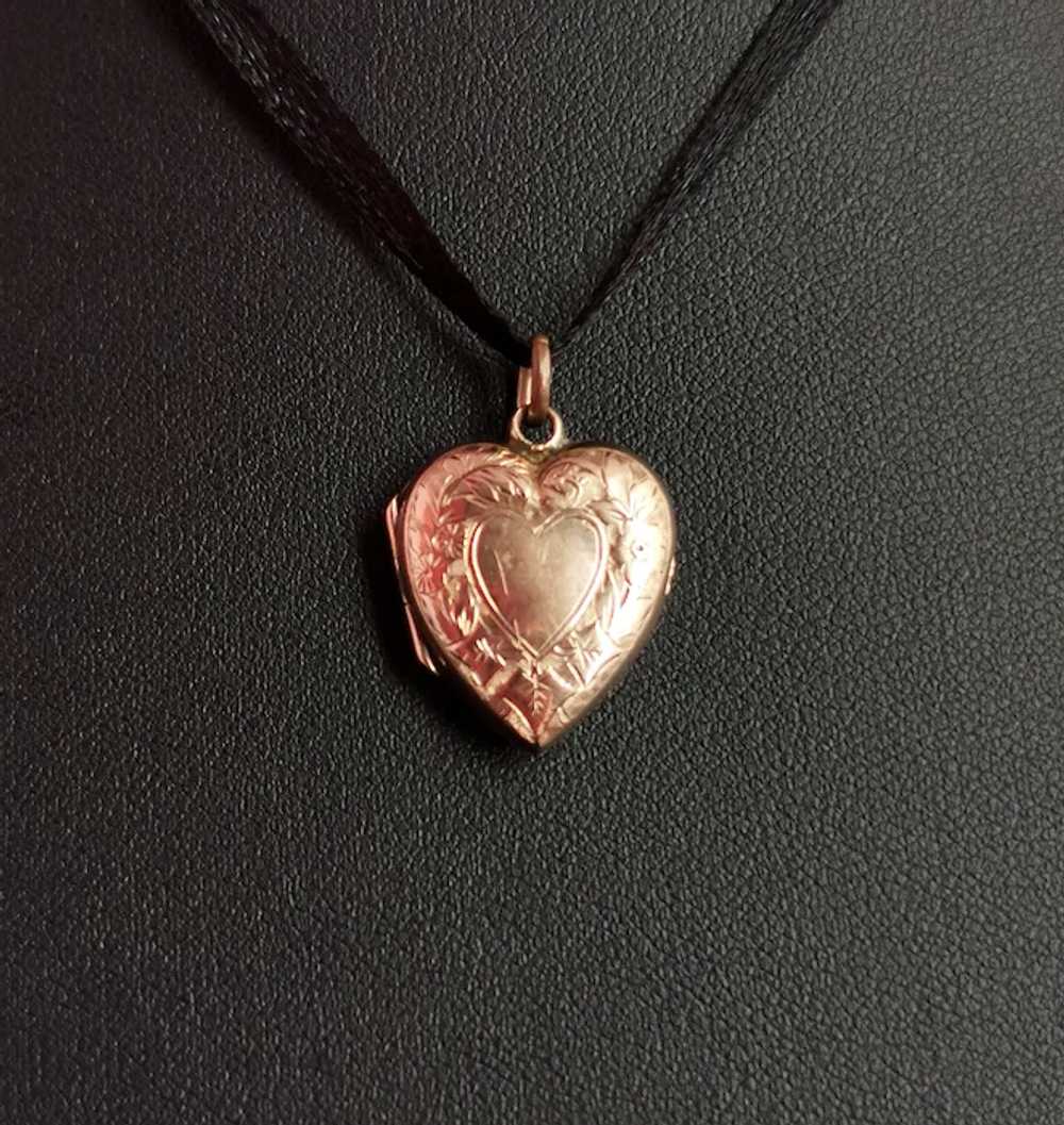 Antique 9k gold Heart shaped locket pendant - image 7