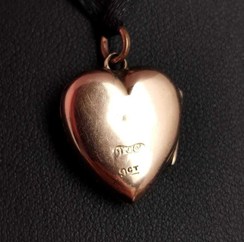 Antique 9k gold Heart shaped locket pendant - image 8