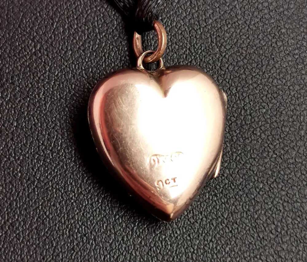 Antique 9k gold Heart shaped locket pendant - image 9