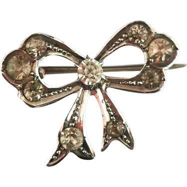 Antique sterling silver and paste bow brooch, Edw… - image 1