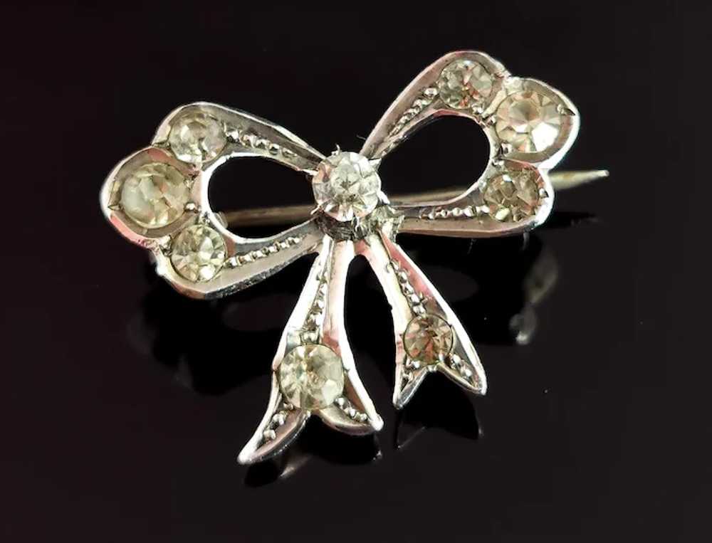 Antique sterling silver and paste bow brooch, Edw… - image 2