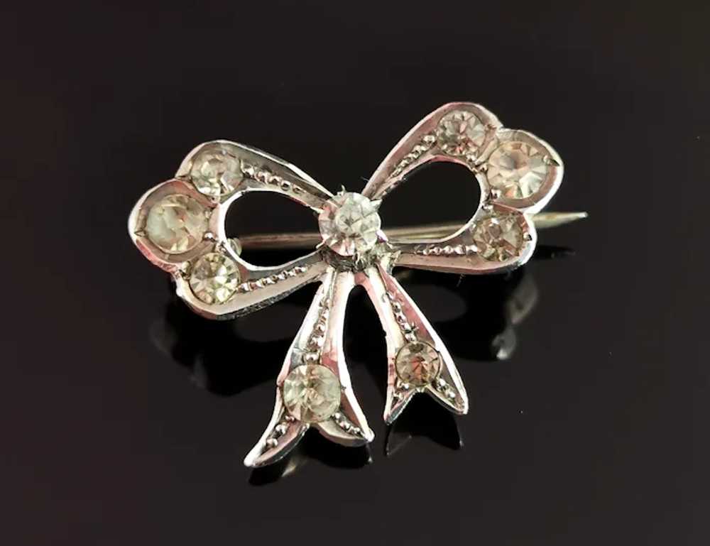 Antique sterling silver and paste bow brooch, Edw… - image 3