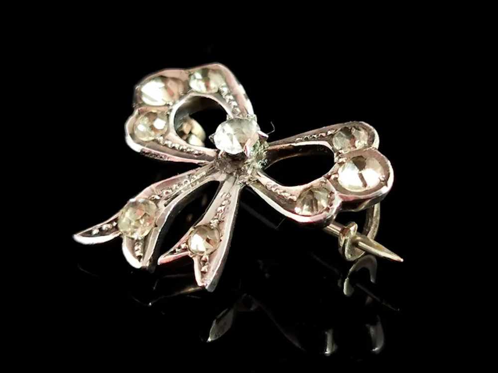 Antique sterling silver and paste bow brooch, Edw… - image 5