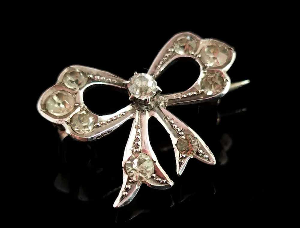 Antique sterling silver and paste bow brooch, Edw… - image 6