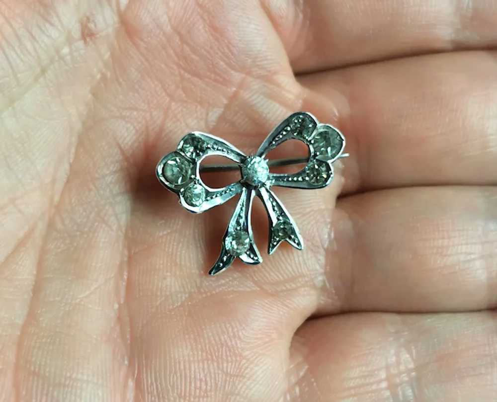 Antique sterling silver and paste bow brooch, Edw… - image 9