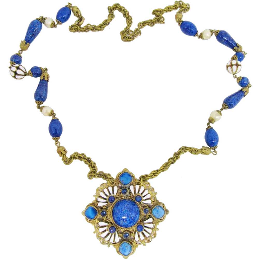 Gorgeous Blue & White Enameled Czech Necklace - image 1