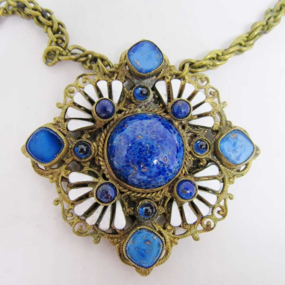 Gorgeous Blue & White Enameled Czech Necklace - image 2