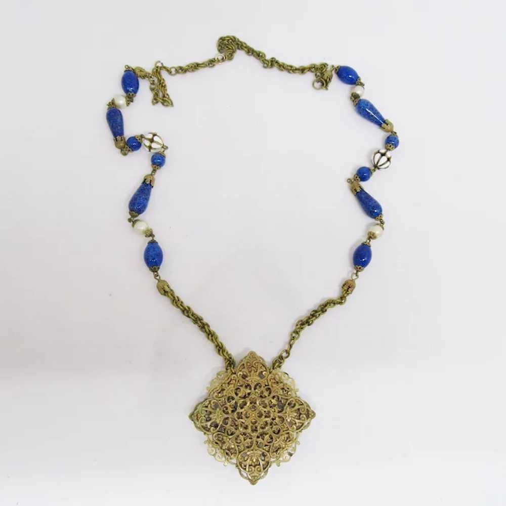 Gorgeous Blue & White Enameled Czech Necklace - image 3