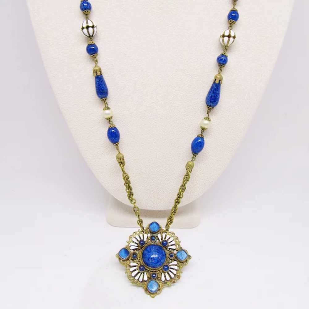 Gorgeous Blue & White Enameled Czech Necklace - image 5