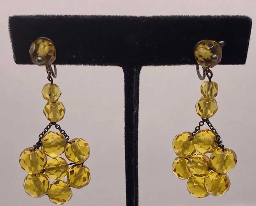 Sterling Amber Glass Dangle Art Deco Earrings - image 4