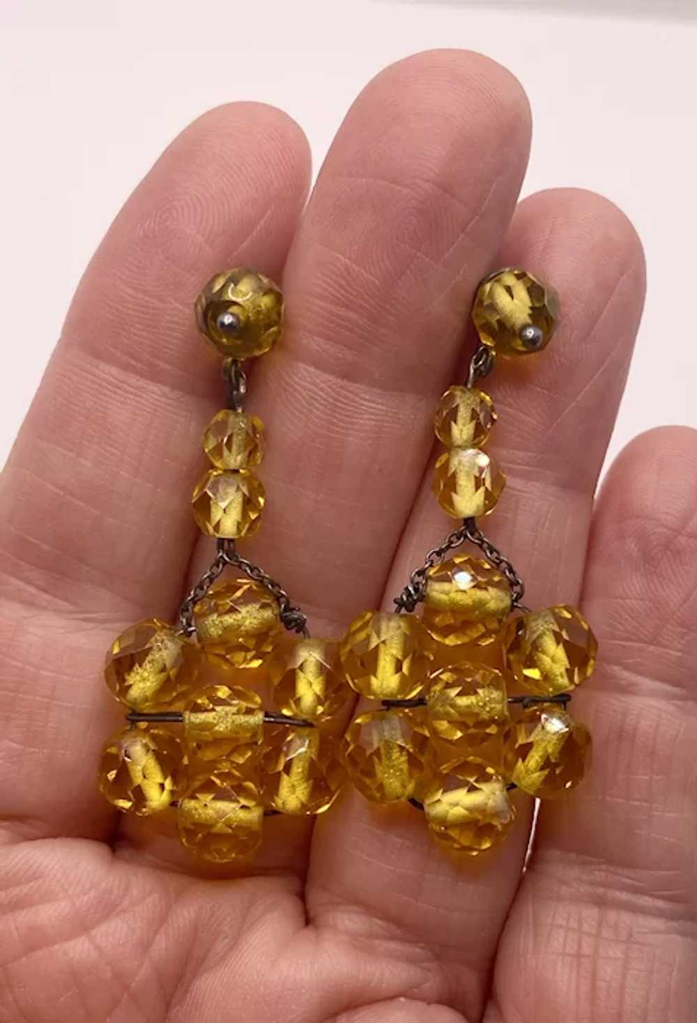 Sterling Amber Glass Dangle Art Deco Earrings - image 6