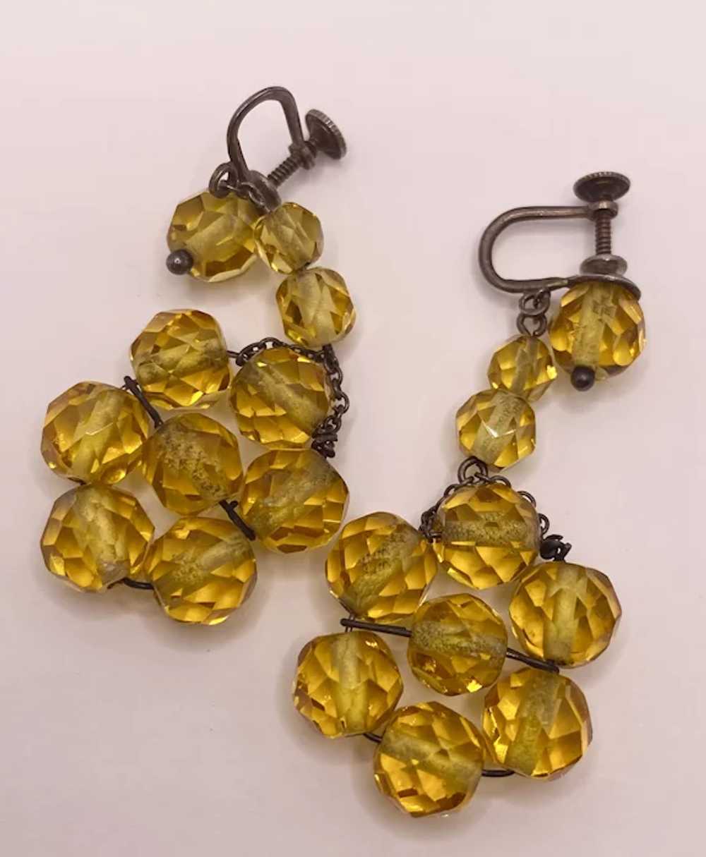 Sterling Amber Glass Dangle Art Deco Earrings - image 7