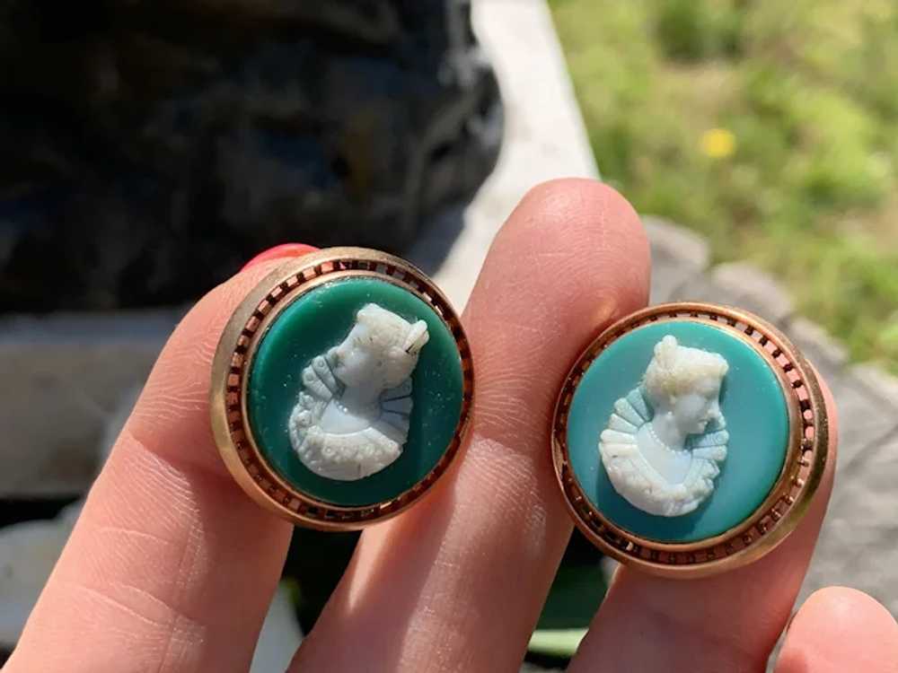 Victorian Green Agate Cameo Cufflinks - image 10