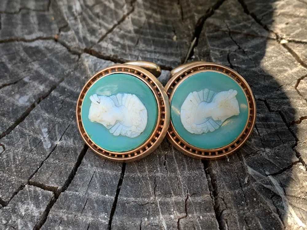 Victorian Green Agate Cameo Cufflinks - image 6