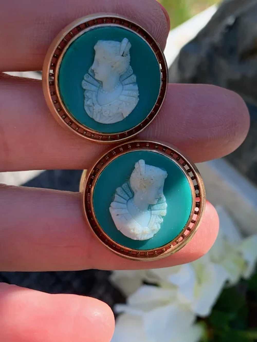 Victorian Green Agate Cameo Cufflinks - image 8