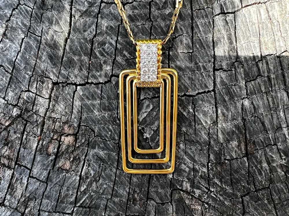 14K Yellow Gold 1970s Rectangle Diamond Necklace - image 6