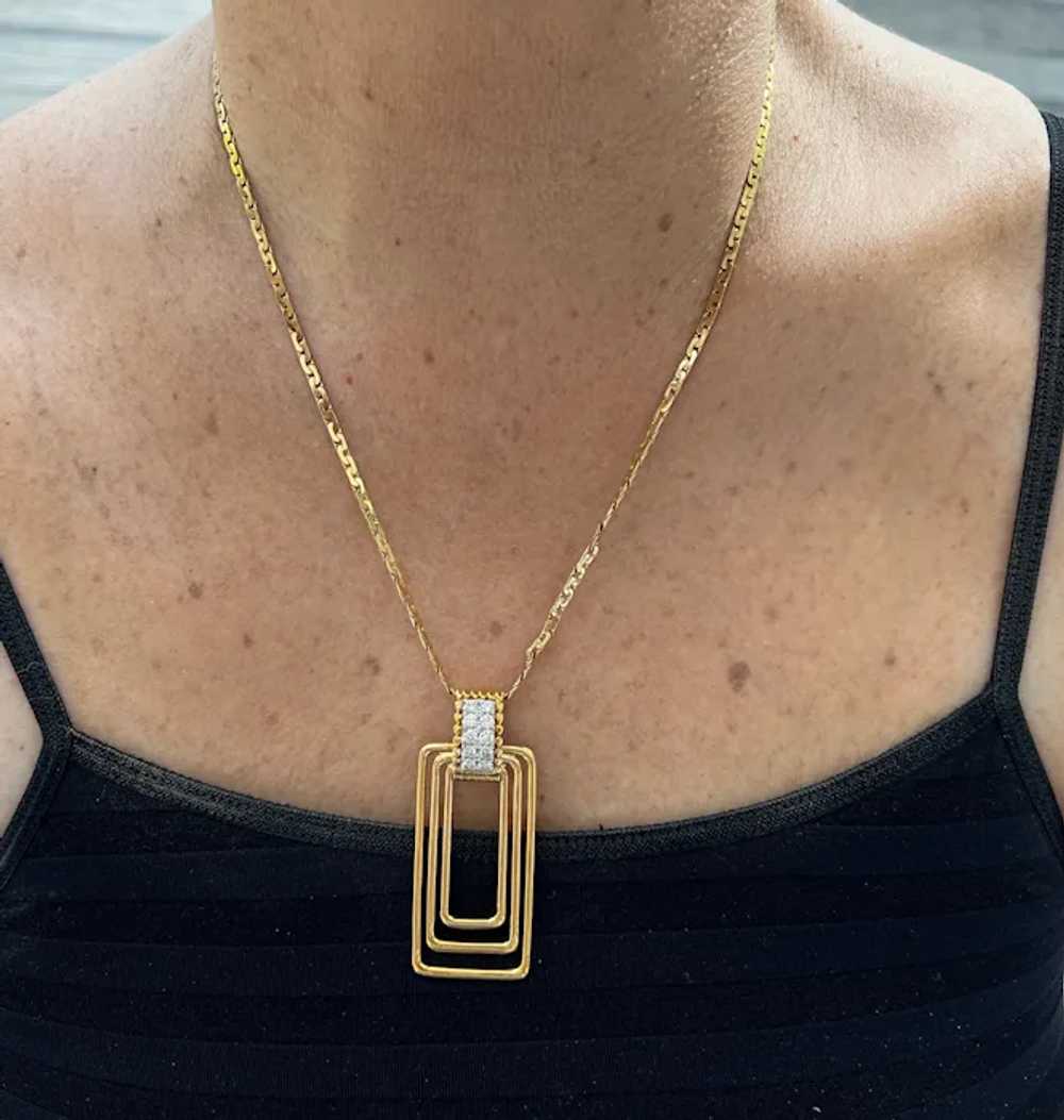 14K Yellow Gold 1970s Rectangle Diamond Necklace - image 8