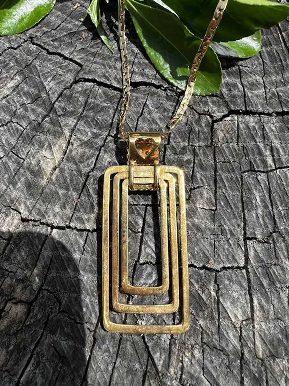 14K Yellow Gold 1970s Rectangle Diamond Necklace - image 9