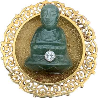 18K Yellow Gold Jade Buddha - image 1