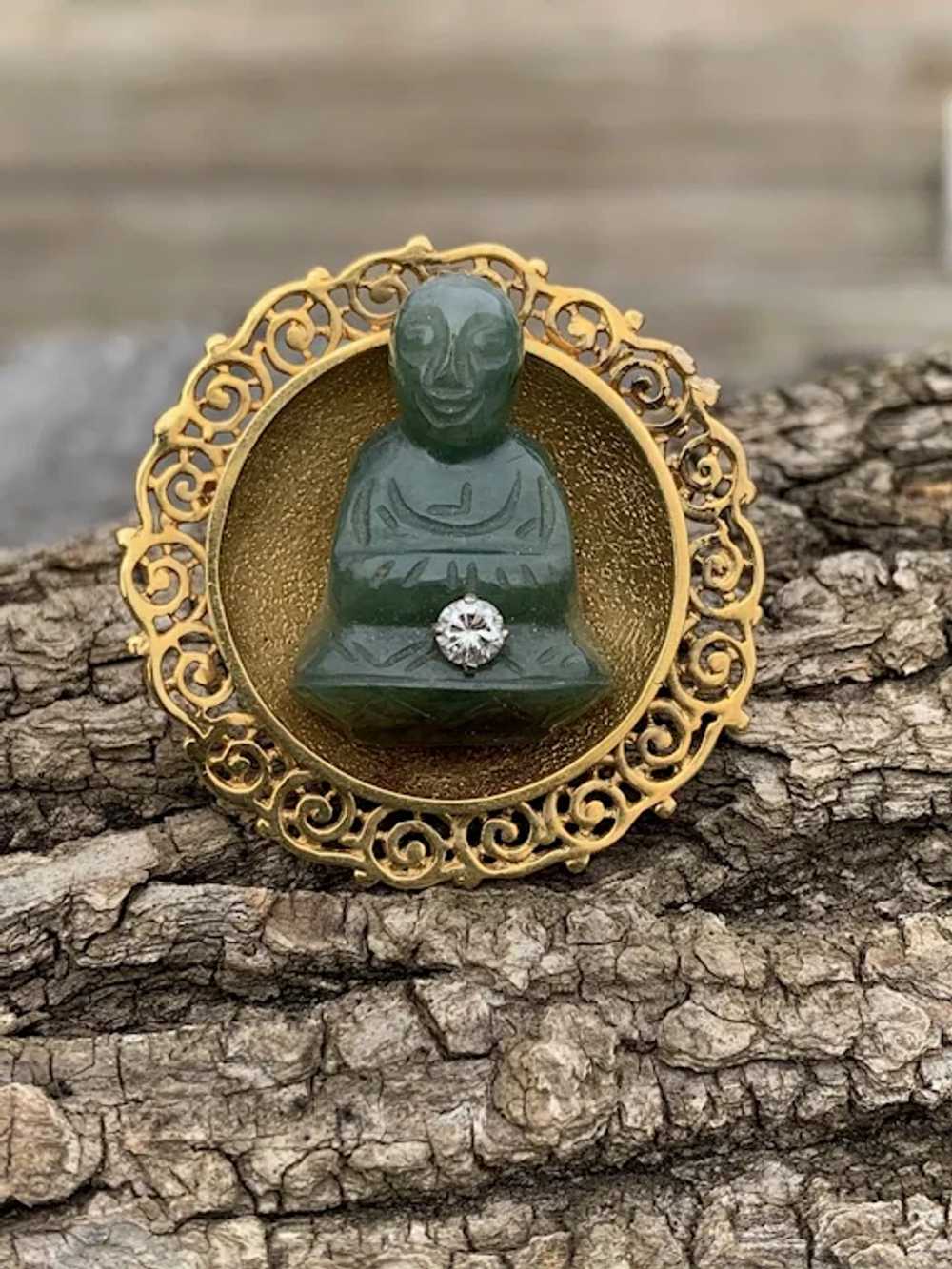 18K Yellow Gold Jade Buddha - image 3
