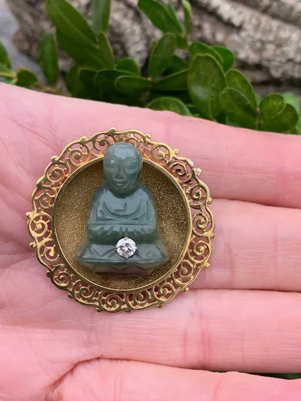 18K Yellow Gold Jade Buddha - image 4