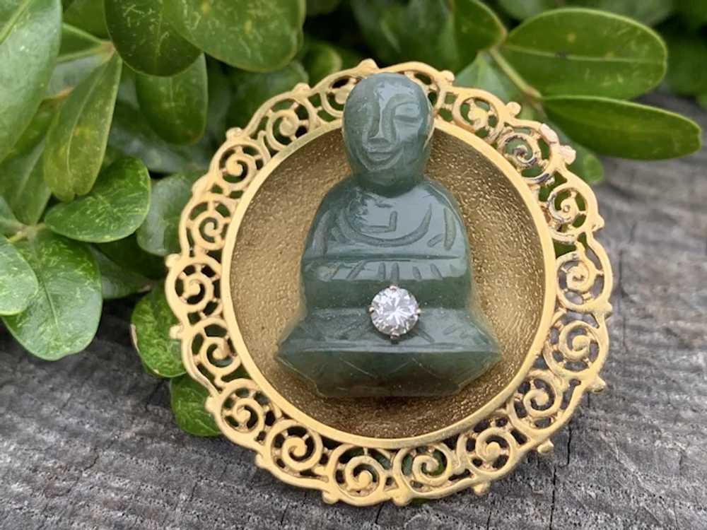 18K Yellow Gold Jade Buddha - image 6