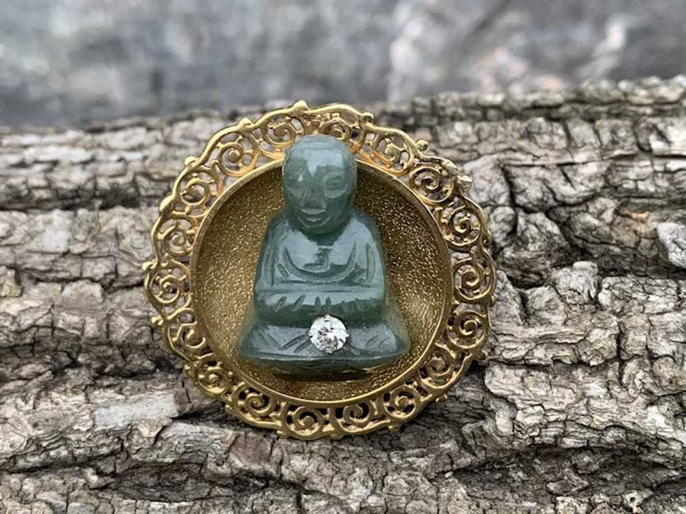 18K Yellow Gold Jade Buddha - image 7