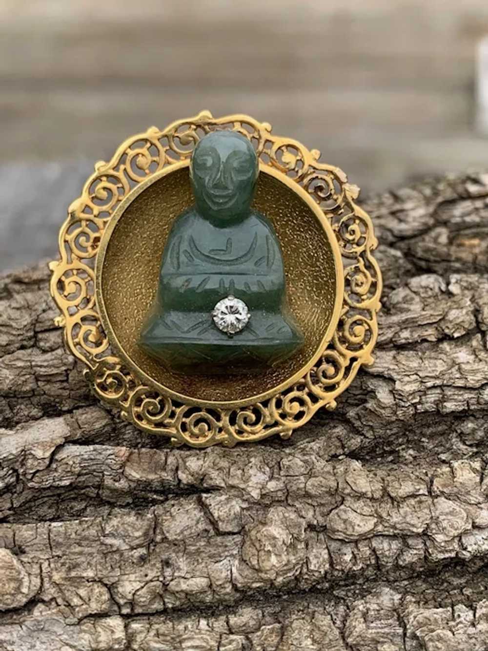 18K Yellow Gold Jade Buddha - image 9