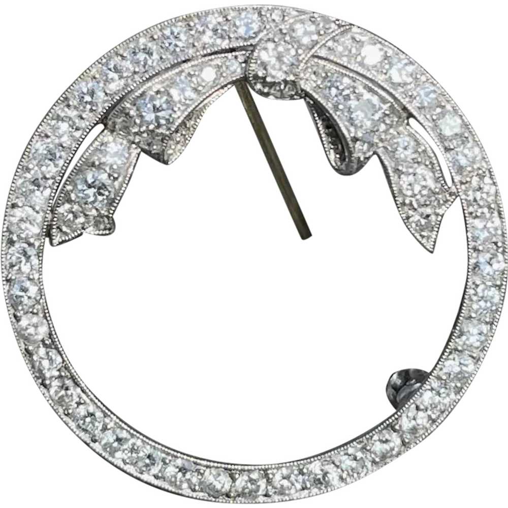 Art Deco Platinum and Diamond Circle Bow Brooch - image 1