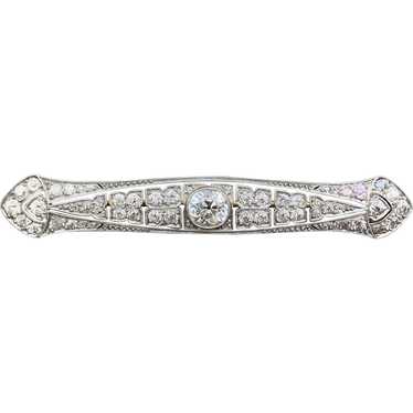 Art Deco Old Mine Cut Diamond Bar Pin - image 1