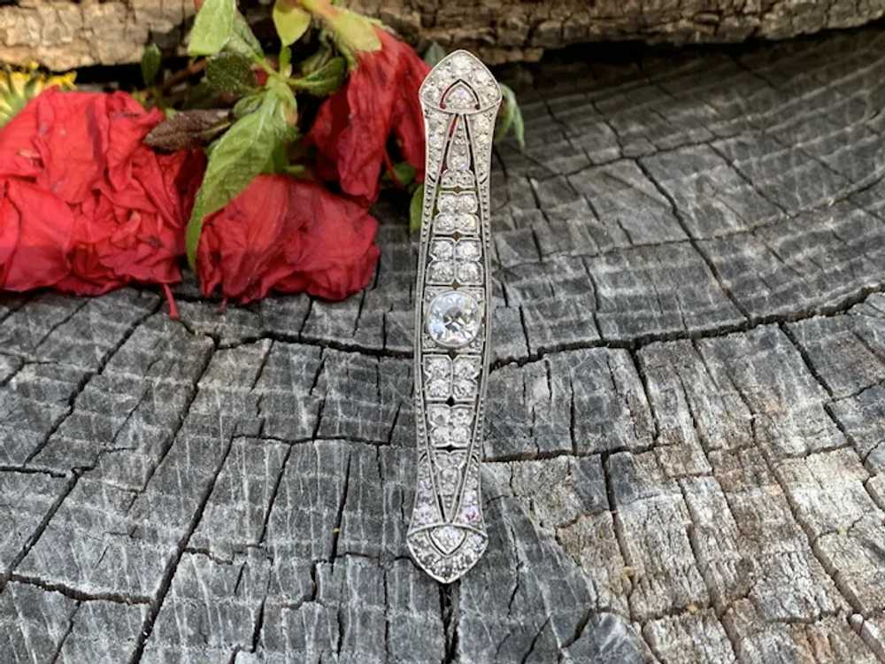 Art Deco Old Mine Cut Diamond Bar Pin - image 7