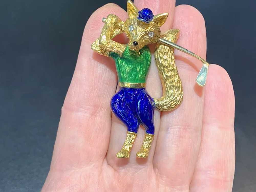 Blue and Green Enamel Golf Fox Brooch - image 8