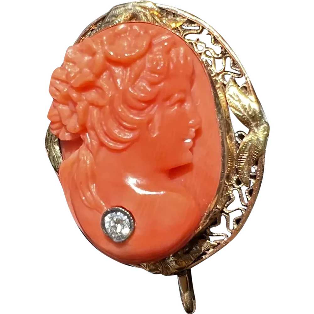 Victorian 14K Yellow Gold Coral Cameo - image 1