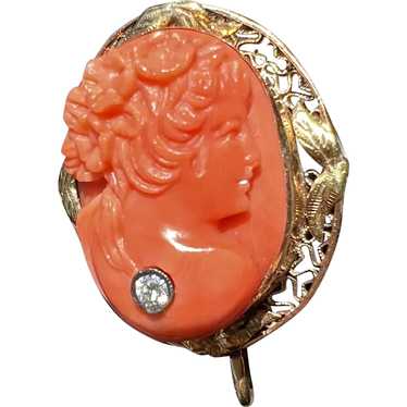 Victorian 14K Yellow Gold Coral Cameo - image 1