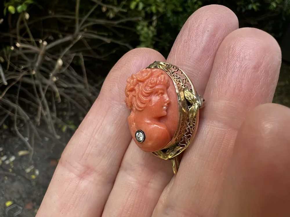 Victorian 14K Yellow Gold Coral Cameo - image 2