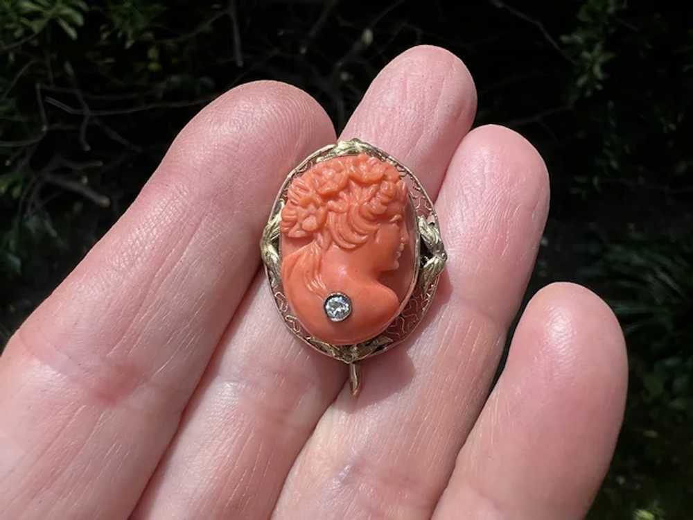 Victorian 14K Yellow Gold Coral Cameo - image 4
