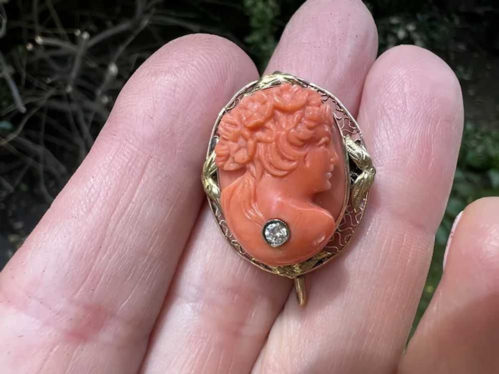 Victorian 14K Yellow Gold Coral Cameo - image 5