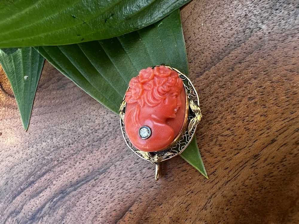 Victorian 14K Yellow Gold Coral Cameo - image 7