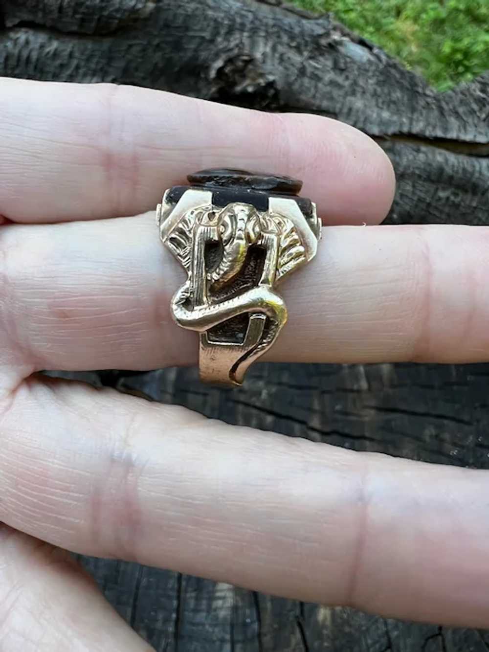 Edwardian Carved Tiger's Eye Ring - image 2