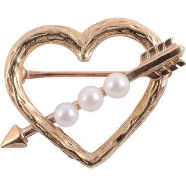 Cultured Pearl 14K Heart Pin