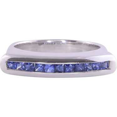 Princess Cut Sapphire 18K White Gold Band