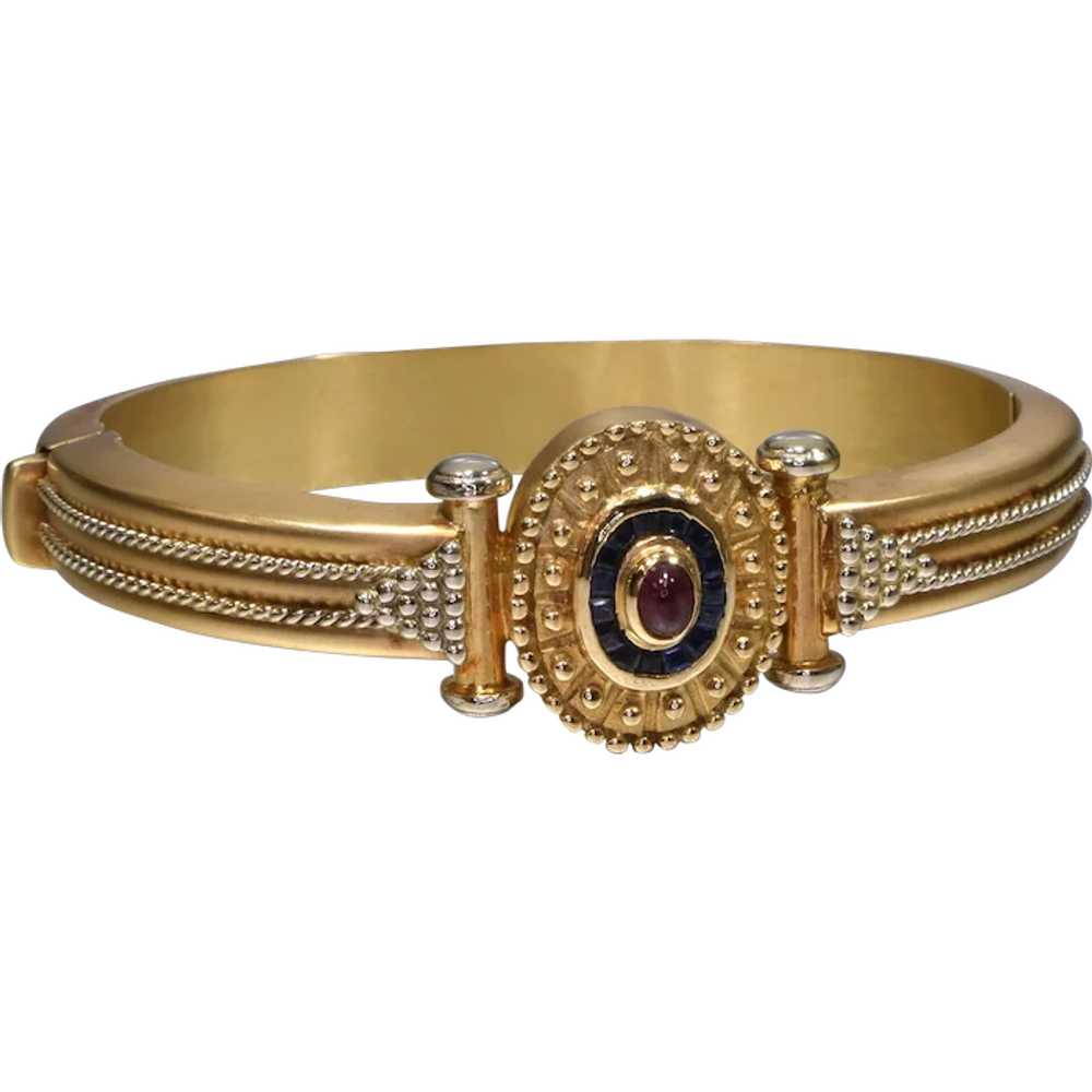 14K Yellow Gold Vintage Sapphire and Ruby Bangle … - image 1