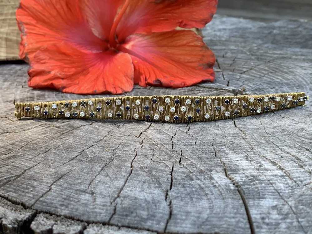 18K Yellow Gold Diamond and Sapphire Bracelet - image 2