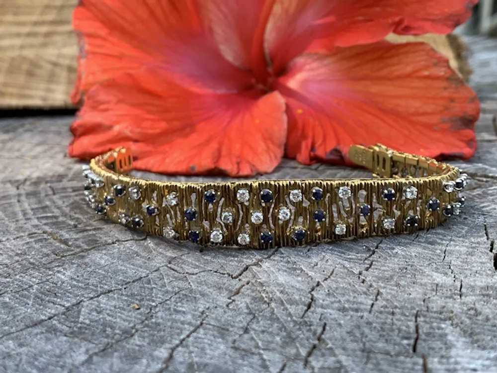 18K Yellow Gold Diamond and Sapphire Bracelet - image 4